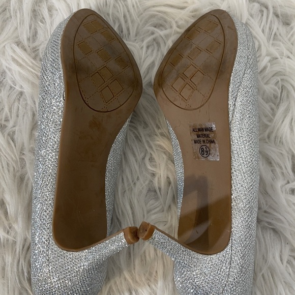 City Classified Comfort Side Silver Glitter Sparkly Peep Toe Platform Heels 8.5 - Picture 8 of 8